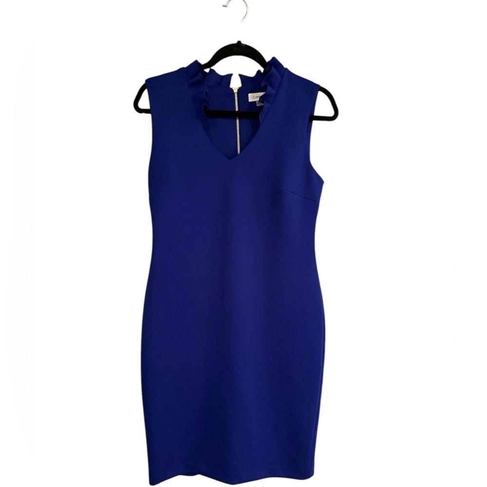 Calvin Klein Blue Sleeveless V-Neck Sheath Dress
